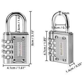 Belle Vous Pack of 4 Silver Combination Lock 4 Digit – 4.1 x 1.4 x 8 cm – Padlock Weatherproof & Durable – Padlock Number Lock for Indoor & Outdoor Use, Locker, Fences & Gates