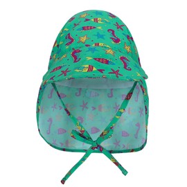 LACOFIA UV Protection Hat, For Babies, Kids, For Sea Play, Travel, Breathable, Sun Hat, Flap Sun Hat With Chin Strap (Hippocampus, Dark Green, S 17.3 - 18.9 inches (44 - 48 cm))