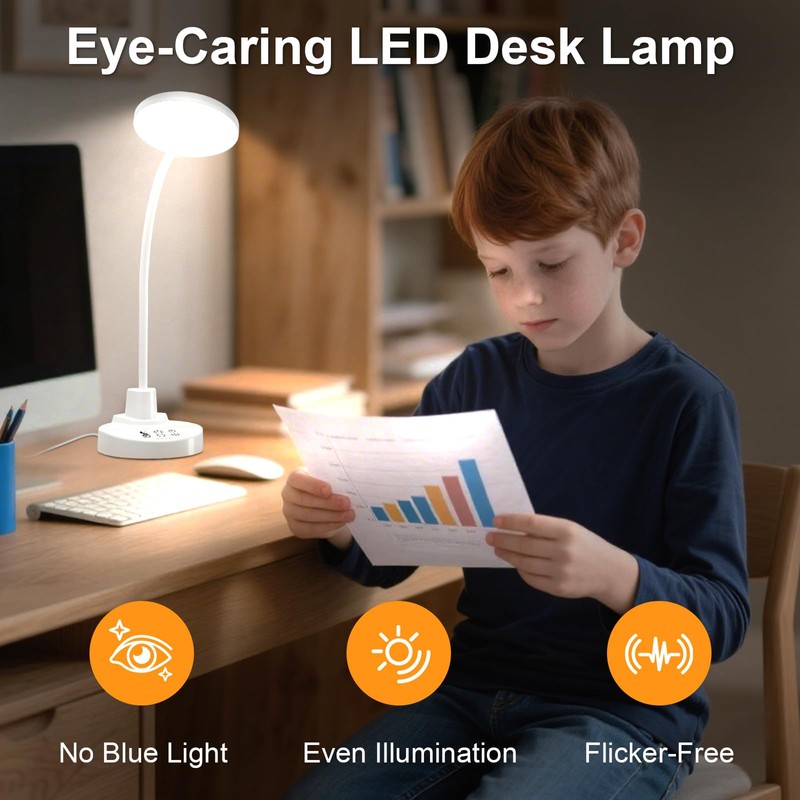 15W LED Desk Lamp with USB Charging Ports – Dimmable