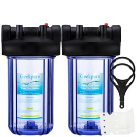 Geekpure 10-Inch Whole House Clear Water Filter Housing with Wrench and Bracket -4.5 x 10 Inch-1" Port-Pack of 2
