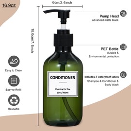 Yeeco Clear Dark Green Pump Bottle,10oz/300ml 3 Packs Shampoo Bottles Shampoo Pump Bottle Refillable Soap Dispenser Shampoo and Conditioner Dispenser for Bathroom, Kitchen, Hotel
