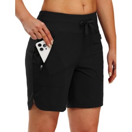 TBMPOY Women's Board Shorts 7" High Waisted Swim Beach Quick Dry Shorts with Zipper Pockets Water Liner Bathing Bottom Black XXL