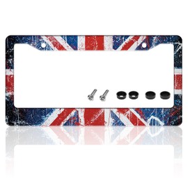 British Flag License Plate Frame U.K. License Plate Holder for Front or Rear Car Tags Stainless Steel Funny Car Decoration with Screws 6.3 X 12.2 in
