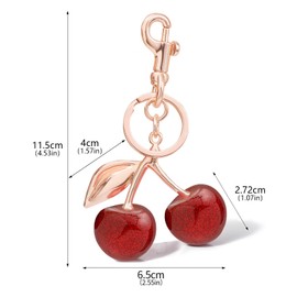 JITINX Cherry Bag Charm with Key Ring and Clip – Sparkling Resin & Metal Accessory for Purses and Bags (Rose Gold + Red Cherry)