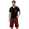 YUSHOW Mens Short Sleeve Pyjamas Set Checked Crew Neck Shirts