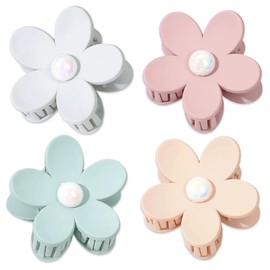 Matte Flower Hair Clips with Pearl Accents, Set of 4 (Light Variety)