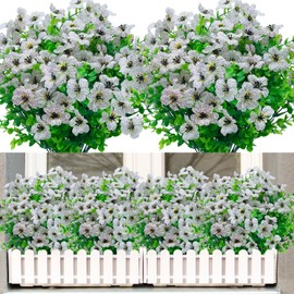 NOV FIRE Artificial Flowers for Outdoors UV Resistant 20 Bundles Fake Outdoor Plants Plastic Flower Shrubs No Fade Faux Plant Stems Home Inside and Outside Decor(White)
