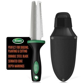 Scotts Steel Garden Knife with Sheath – Multi-Purpose Gardening Tool with Serrated Blade, Depth Markings, Non-Slip Handle, and Belt Attachment for Digging, Weeding, and Planting