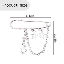 Silver Chain Brooch Pin for Women Men Tassel Star Brooch Pearl Hanging Chain Pins Y2k Safety Pin for Clothes Dresses Coat Brooch Tassel Brooches with Pearl Star Lapel Pin Punk Goth Pins
