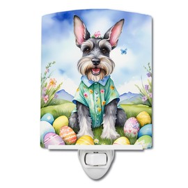 Caroline's Treasures Schnauzer Easter Egg Hunt Ceramic Night Light Compact, UL-Certified, Ideal for Bedroom, Bathroom, Nursery, Hallway, Kitchen, 6x4x3, Multicolor
