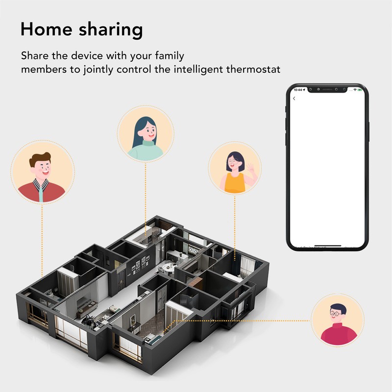Smart Thermostat Black App Remote Control Timing Energy Saving High