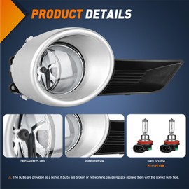 Nilight Fog Lights Assembly Compatible with 2008 2009 2010 2011 Toyota Highlander Left Driver and Right Passenger Side Clear Lens w/H11 12V 55W Bulbs