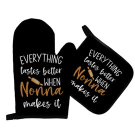 Mingnei Nonna Grandma Oven Mitts and Pot Holders Sets, Everything Tastes Better When Grandma Makes It Heat Resistant Potholder Kitchen Decor, Grandma Oven Glove Set, Nonna Gifts