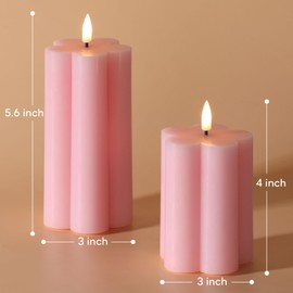 Girimax Pink Flameless Pillar Candles with Remote, Flickering LED Wax Candles Battery Operated, Aesthetic Home Decor Set of 2