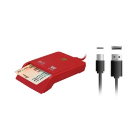 Woxter Electronic DNI Player with Type C Connector - Intelligent Electronic DNI DNI DNI 3.0 and 4.0, Type C, Compatible with PC and Mac, with Type C to USB A Adapter, Red