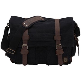 Berchirly Men Women Canvas Leather Messenger Shoulder Bag Fits 17.3" Laptop