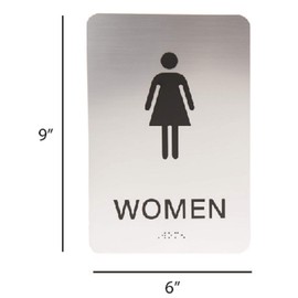 Non-Accessible/Wheelchair Men & Women ADA Restroom (Bathroom) Sign Set w/Braille - Silver