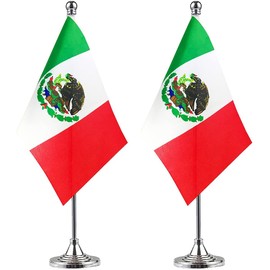 WXTWK 2 Pack Mexico Flag Mexican Desk Flag Small Mini Mexican Table Flags With Stand Base,Home Office Festival Events Celebration Decorations