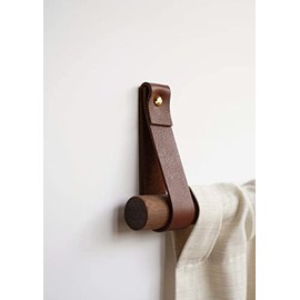 2PK Genuine Leather Sustainably Sourced by KEYAIIRA - The Original Wall Strap - Decorative Curtain rod holder bracket wall mount hanging display loop, oars, blankets, macrame (WALNUT, STEEL SCREWS)