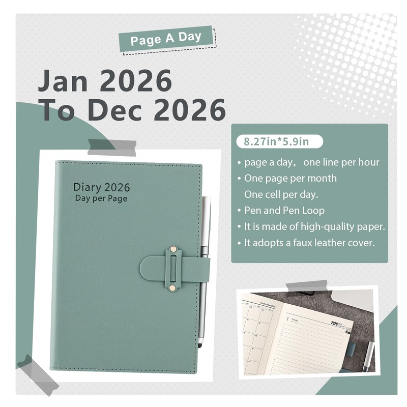 Mljtoyo 2026 Day to Page Diary A5 January 2026 to