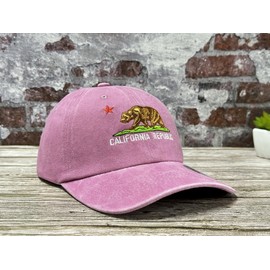 Hepandy California Bear Flag Hat, Ca Gifts for Men Women, Washed Pink Embroidered Baseball Cap, Adjustable Snapback Hat Cotton Dad Hat