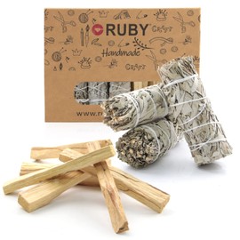 RUBY 3 Bundles of White Sage Smoking and 6 Palo Santo for Burning, White Sage for Smoking, Home Cleaning Smoking Set (3 Pzas Salvia + 6 Pzas Palo Santo)
