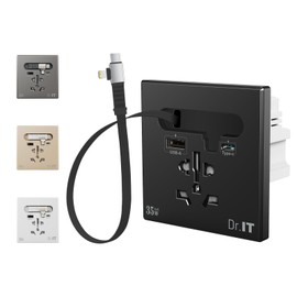 DR.IT 15 Amp Universal Wall Outlet, 35W GaN Fast Charging Wall Charger with 100cm Retractable Cable, USB-A & Type-C(USB-C) Ports, Multi Device Charger, Safety Protection, UL Listed (Black)