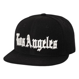 Nothing Nowhere Snapbacks Old English Font Los Angeles Embroidered Flat Bill Snapback (Black)