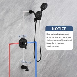 Taplong Tub Shower Faucet Set with Valve,Dual Shower Head and Handheld 2 in 1 Combo Set 3-Way Diverter Tub and Shower Faucet Combo High Pressure Shower Trim Kit,Matte Black,TP038
