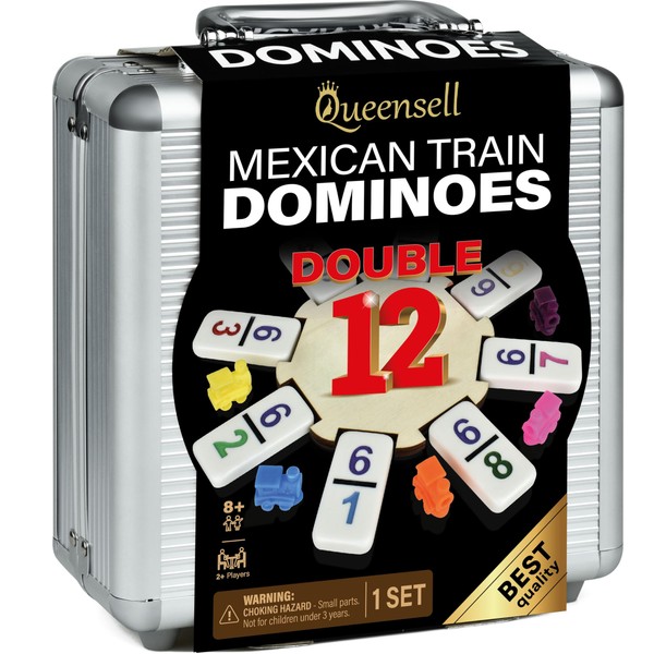 Queensell Mexican Train Dominoes Set with Numbers, Double 12 Dominoes