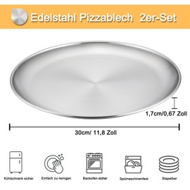 Homikit Pizza Tray, 30 cm Round Stainless Steel Pizza Mould Pizza Baking Tray, Set of 2 for Baking in the Oven, Healthy and Durable, Easy to Clean and Dishwasher Safe
