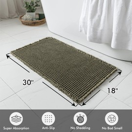 MIULEE Set of 2 Waffle Bathroom Rugs, Super Absorbent Non Slip Bath Rugs, Machine Washable Bath Mats with Tassels, Ultra Soft Rubber Backed Shower Mats for Bathroom Floor, Tub, Green, 18x30 Inch