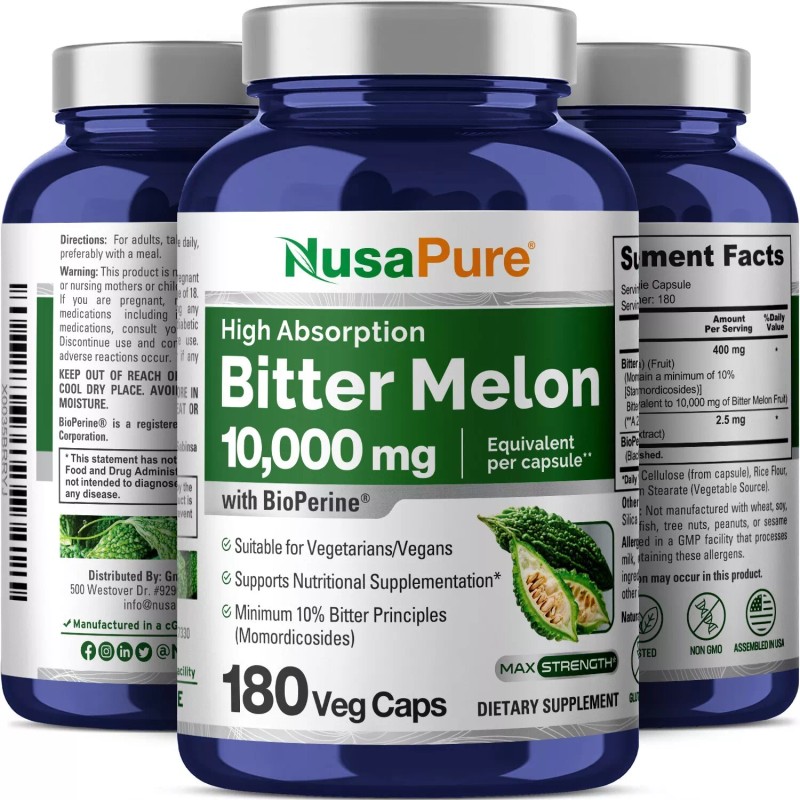 NusaPure Bitter Melon Extract 10,000 mg 180 Veg Caps (100%
