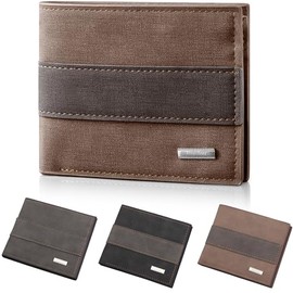 Cartera Hombre con Bloqueo RFID, Cartera de Piel para Caballero, Billetera Minimalista Plegable con 8 Bolsillos para Tarjetas de Crédito,Ventana de Identificación y Capa con Cremallera (Claro)