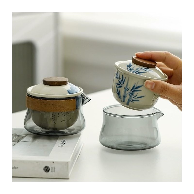 Floral-Themed Portable Tea Set, 1 Ceramic Teapot and 3 Mini
