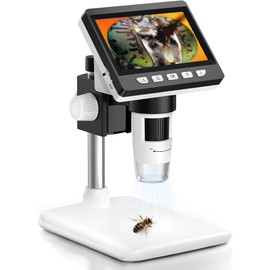 JESWO Microscopio Digital USB, Microscopio Digital LCD, Cámara de Microscopio Digital de Mano con Aumento de 50-1000X, 8 Luces LED, Pantalla LCD HD de 4,3