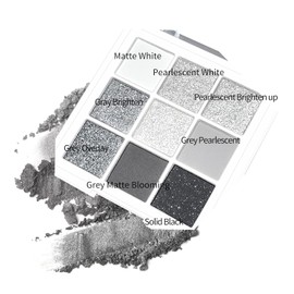 KYDA 9 Colours Smoky Makeup Eyeshadow Palette, Dark Grey & Black Punk Eyeshadow Palette Make-up, Pearlescent Matte Cement Grey Colour Eyeshadow with Eyeshadow Brush