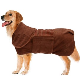 Geyecete Dog Drying Coat - Dog Bathrobe Towel - Microfibre Fast Drying Super Absorbent Pet Cat Bath Robe Towel, Luxuriously Soft - Khaki - S