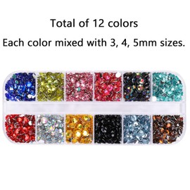 Darunyar 5200PCS Multicolored Flat back Round Crystal Rhinestones for Crafts Nail Face Art Clothes Shoes Bags DIY Non Hotfix Rhinestones 5 Sizes(2-6mm) with Tweezers and Wax Pencil Kit(12 Colors and White AB)