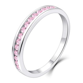 YL Stackable Ring Sterling Silver Created Pink Tourmaline Eternity Bands for Women-size7