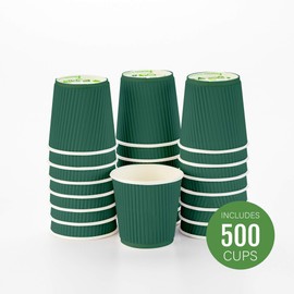 Restaurantware 4 Ounce Ripple Insulated Coffee Cups 500 Double Wall Corrugated Coffee Cups - Leakproof Non-Slip Forest Green Paper Ribbed Coffee Cups Recyclable Matching Lids Sold Separately