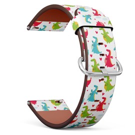 THAZEE 20mm Quick Release Replacement Leather Watch Band (Funny Dragon Print Kids) Smartwatch Strap Bracelet for Women, Men