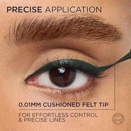 L'Oreal Paris Delineador líquido impermeable de alta precisión, delineador de ojos a prueba de manchas con micropunta, para maquillaje de ojos de hasta 28 horas, terciopelo verde 040