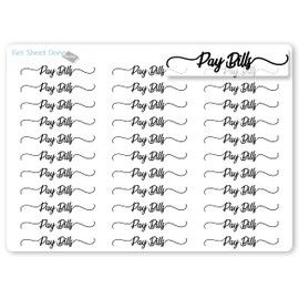 Pay Bills script black Planner Stickers Mini appointment celebration ToDo to do Bujo, Hobonichi Personal Journals Calendars Bullet transparent chores functional