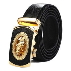 QHA Mens Leather Ratchet Belt Automatic Buckle 35mm Wide Q46 Gold Black Large 36"-42"
