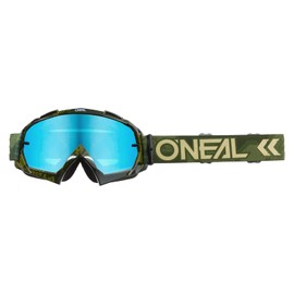 O'NEAL | Bicycle & Motocross Goggles | MX MTB DH FR Downhill Freeride | High Quality 1.2mm 3D Lens for Ultimate Clarity, UV Protection | B-10 Goggle Camo V.22 | Army Green - Blue Mirrored | One Size