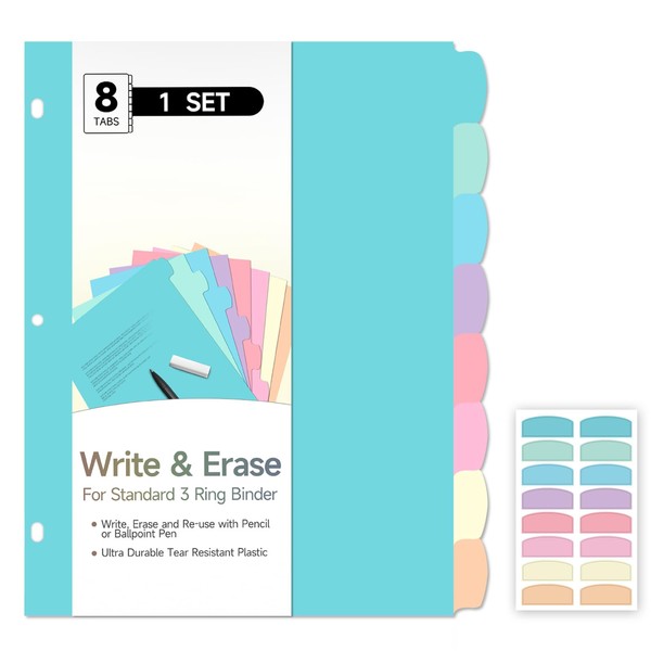 TQQBUU 8 Count/1 Set Write & Erase Binder Dividers with