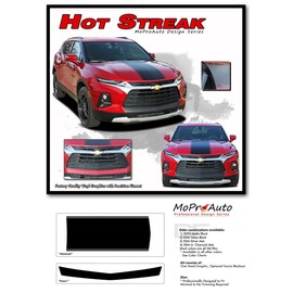 Original HOT Streak : Compatible with 2019-2024 Chevy Blazer Hood Stripes Blackout Decal Vinyl Graphics Kit (Fits All Models) (02 Gloss Black – Wet Install)