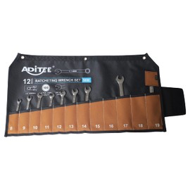 Wrench & Tool Roll Up Pouch Organizer Bag 12 Pocket Metric Handmade Waterproof PVC Laminated Ballistic Polyester Canvas for Craftsman Portable Tool Bag Easy Grip - Black/Tan