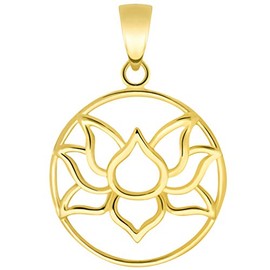 Jewelry America 14K Yellow Gold Round Lotus Charm Padma Flower Pendant